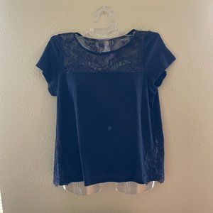 Blue Tee with Lace Detail